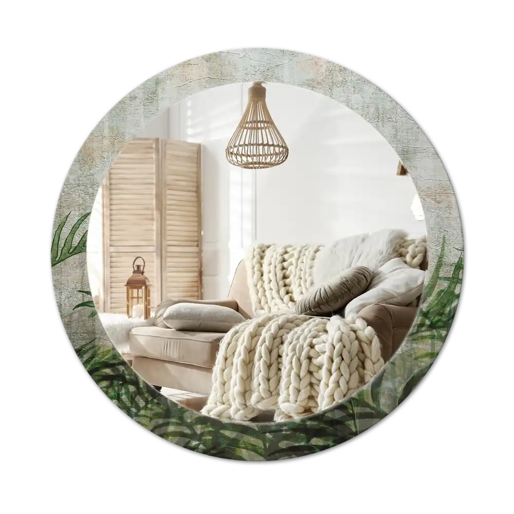 Round mirror frame with print Fern leaves