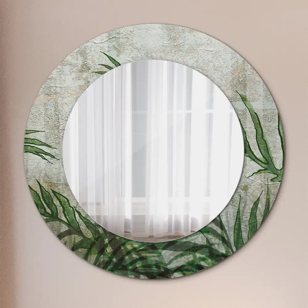 Round mirror frame with print Fern leaves
