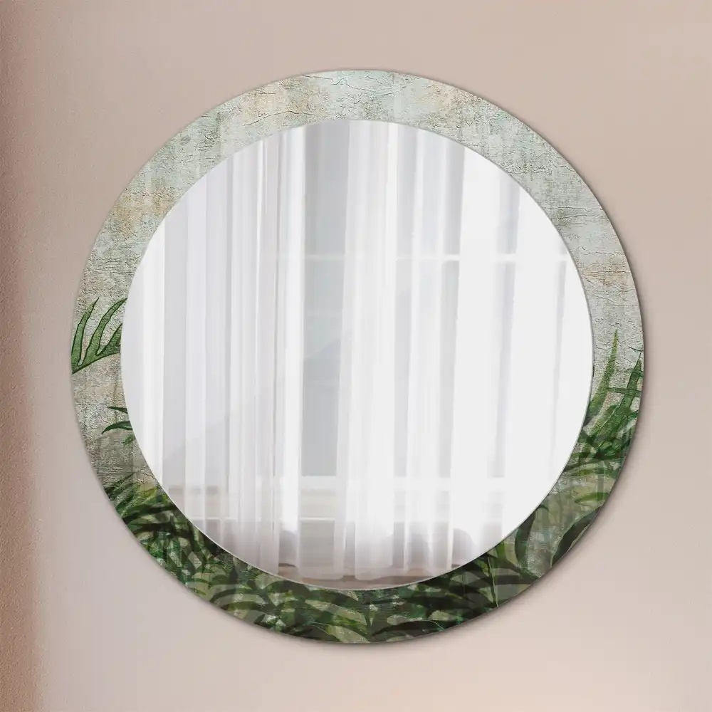 Round mirror frame with print Fern leaves