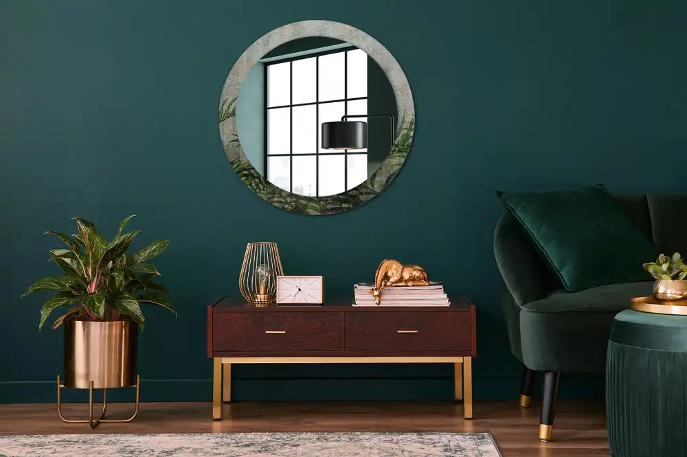 Round mirror frame with print Fern leaves
