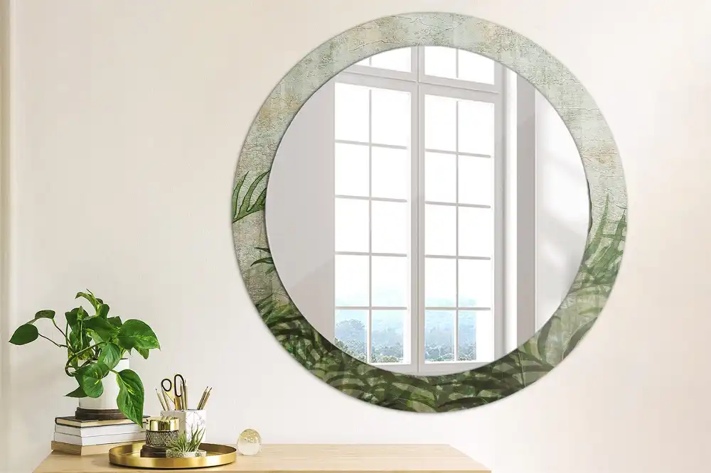 Round mirror frame with print Fern leaves
