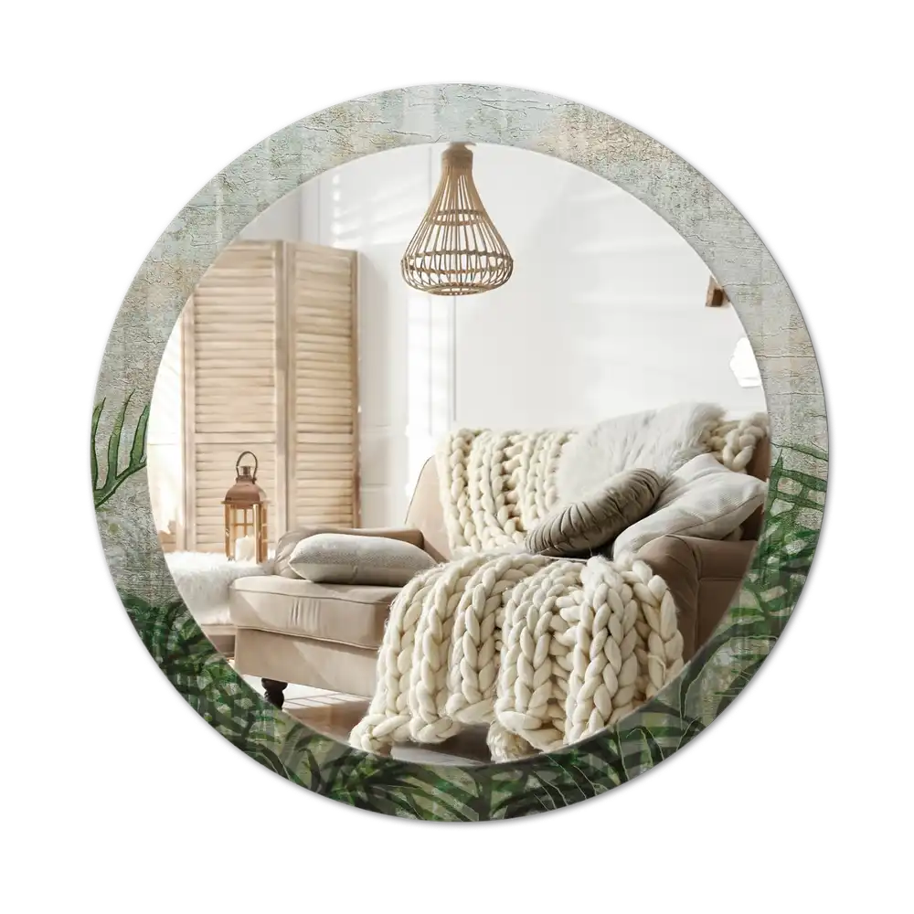 Round mirror frame with print Fern leaves