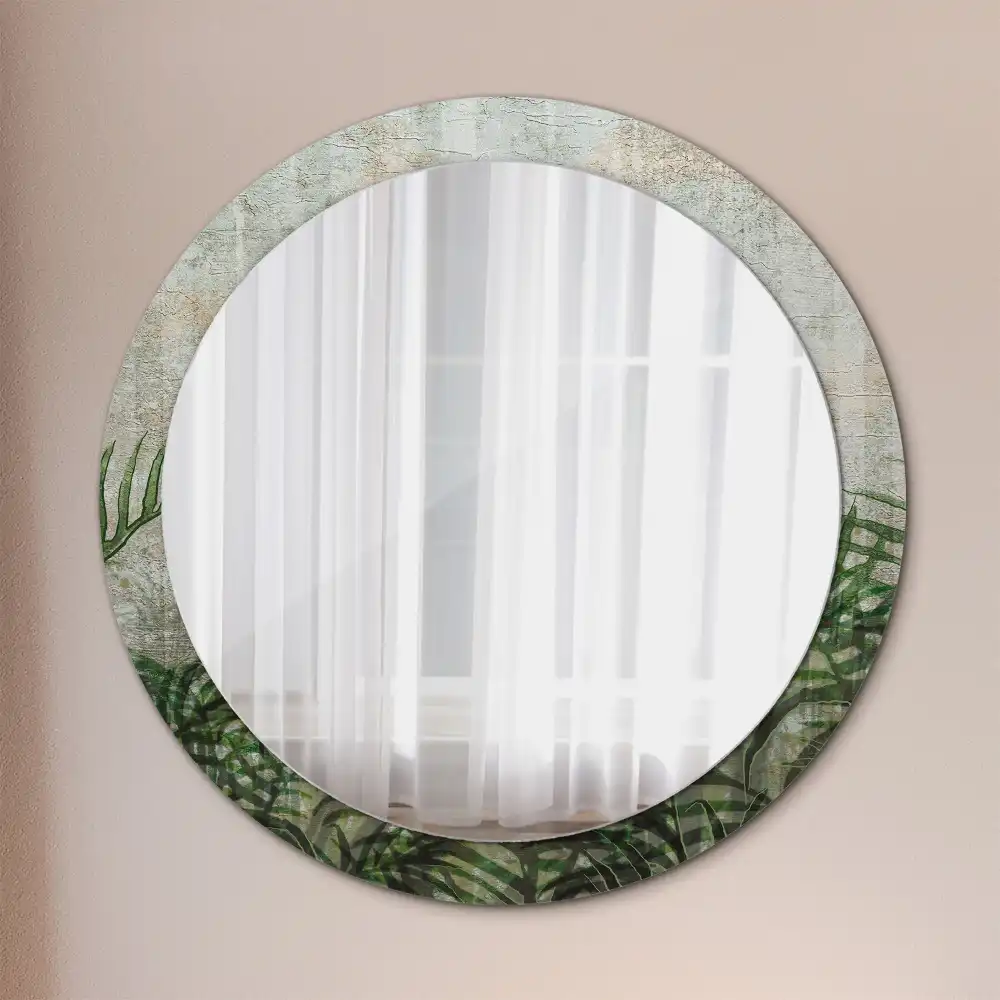 Round mirror frame with print Fern leaves