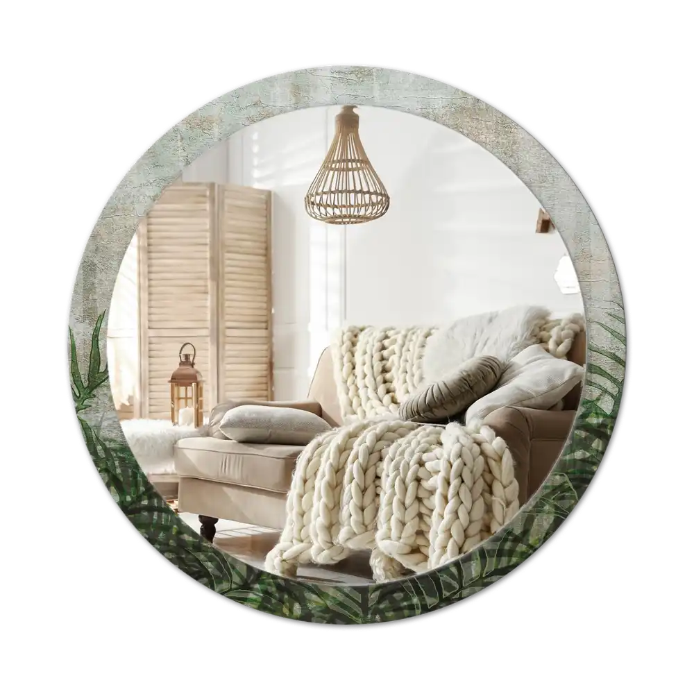 Round mirror frame with print Fern leaves