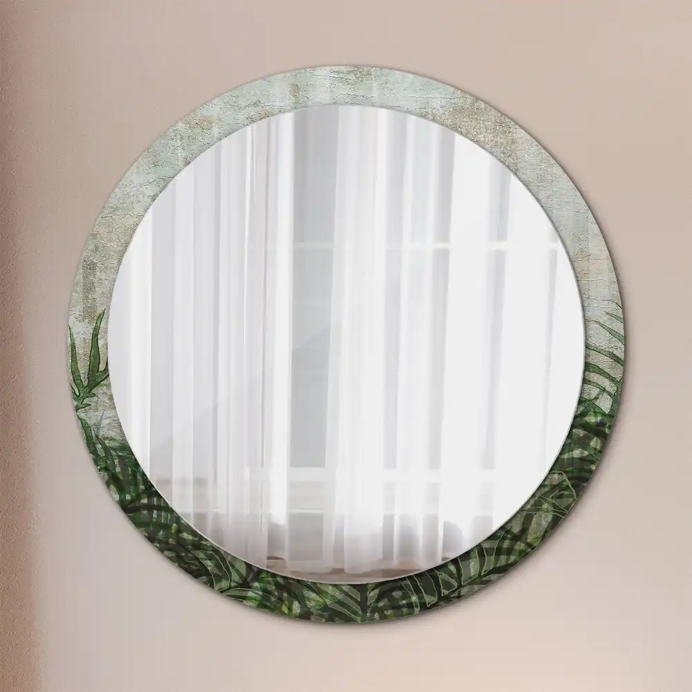 Round mirror frame with print Fern leaves