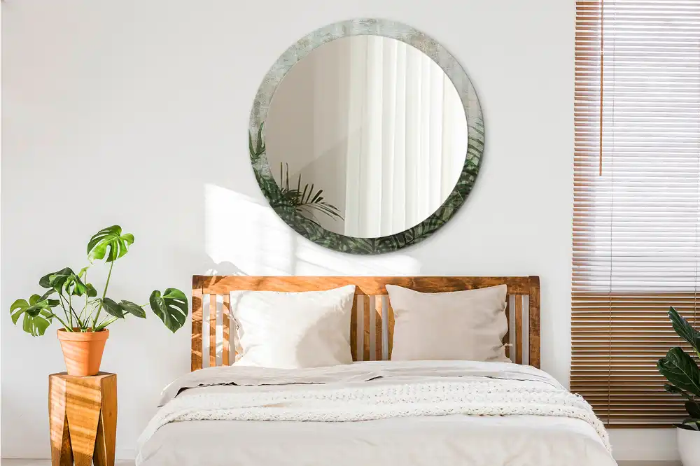 Round mirror frame with print Fern leaves