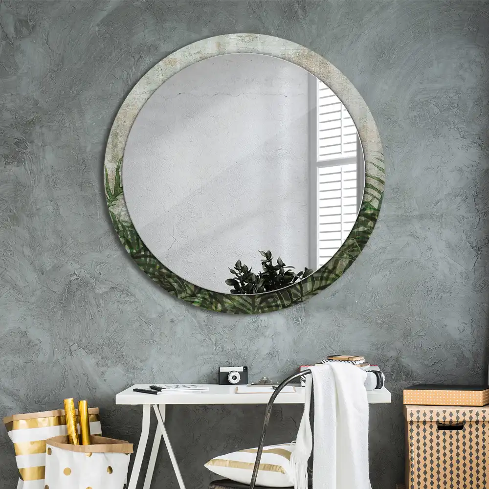 Round mirror frame with print Fern leaves
