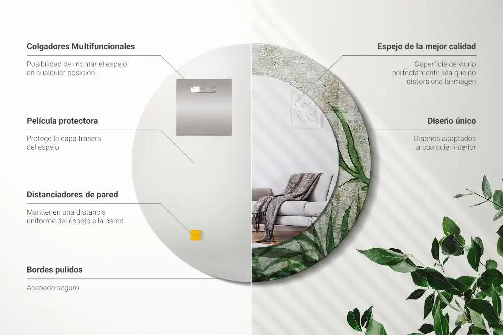 Round mirror frame with print Fern leaves