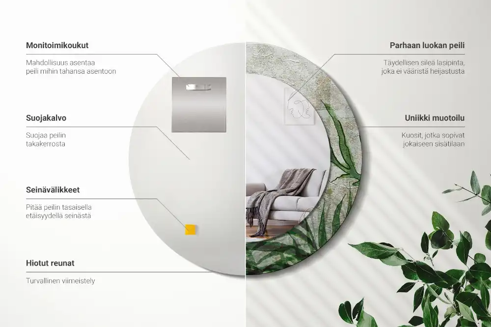 Round mirror frame with print Fern leaves