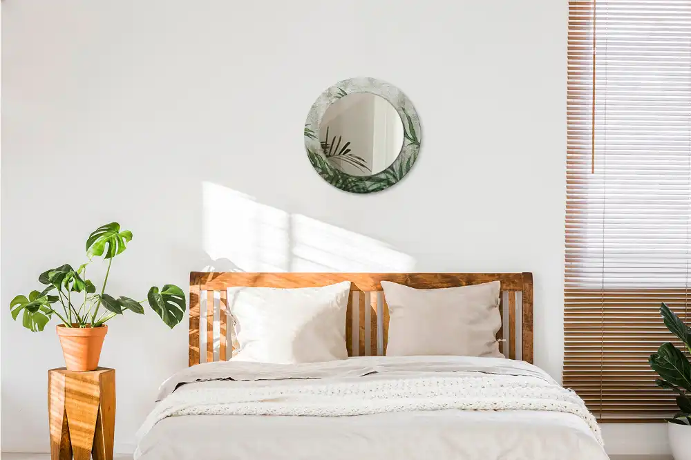 Round mirror frame with print Fern leaves