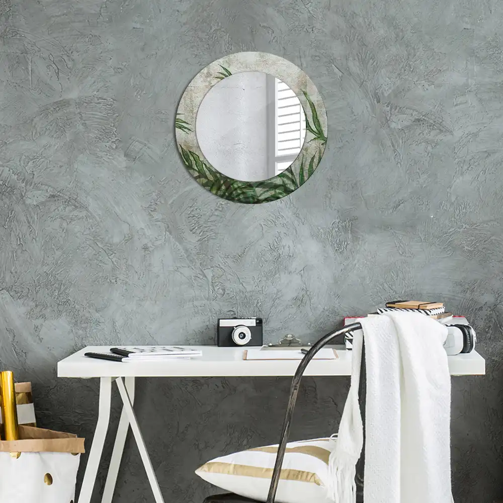 Round mirror frame with print Fern leaves