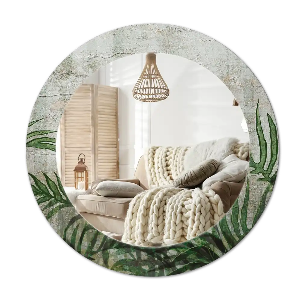 Round mirror frame with print Fern leaves
