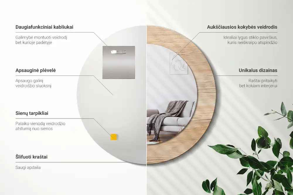 Round wall mirror decor Wood