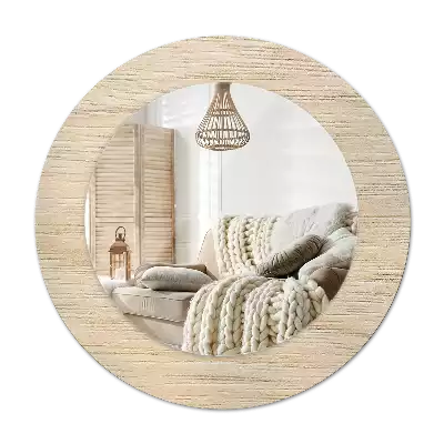 Round printed mirror Light wood