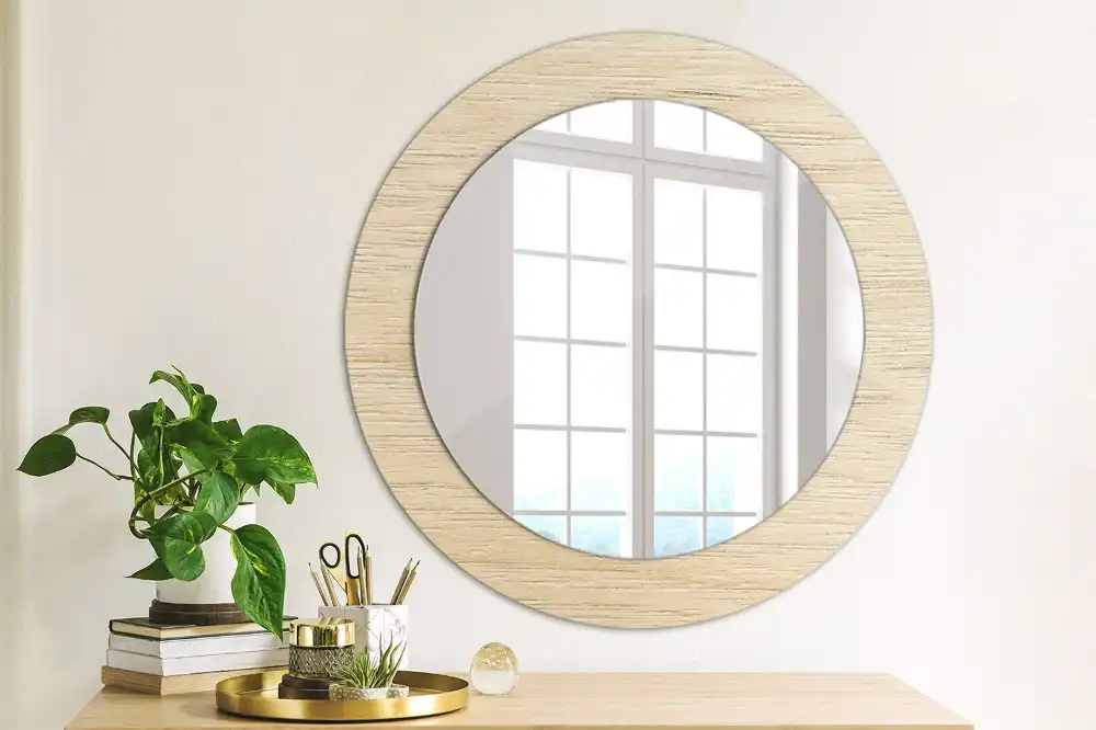 Round printed mirror Light wood