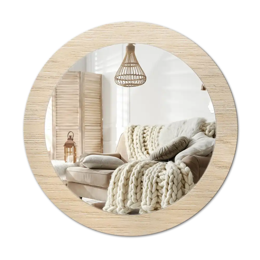 Round printed mirror Light wood