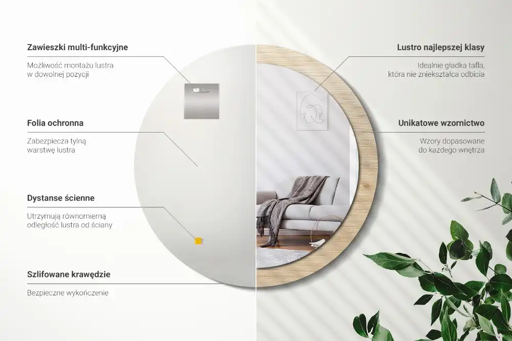 Round printed mirror Light wood