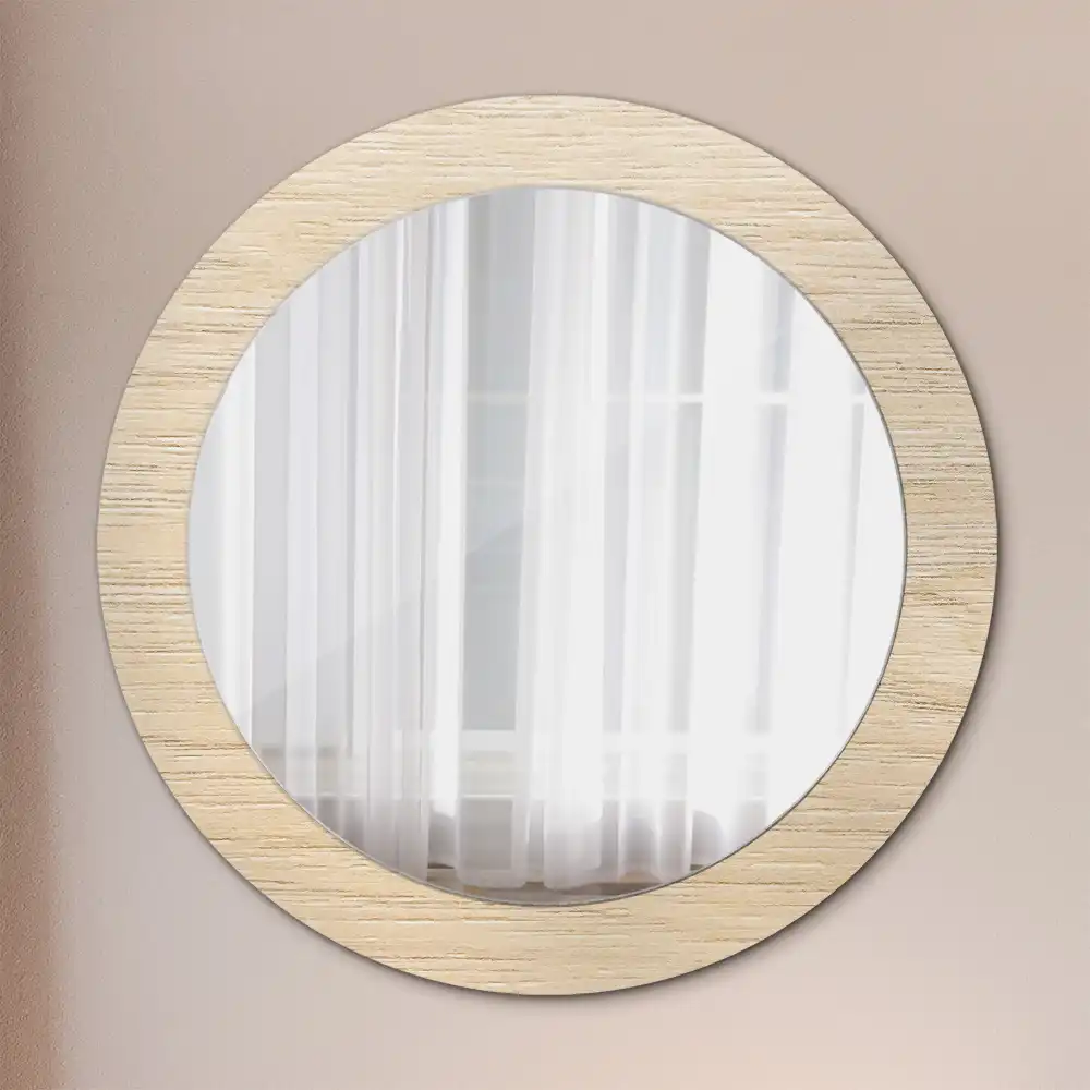 Round printed mirror Light wood