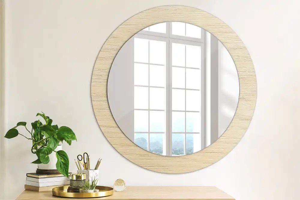 Round printed mirror Light wood
