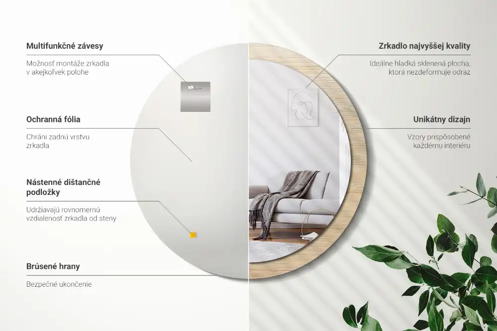 Round printed mirror Light wood