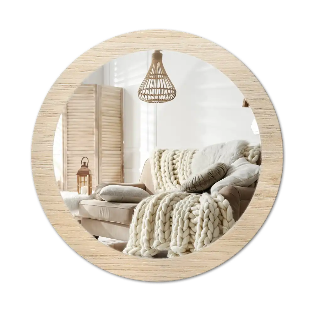 Round printed mirror Light wood