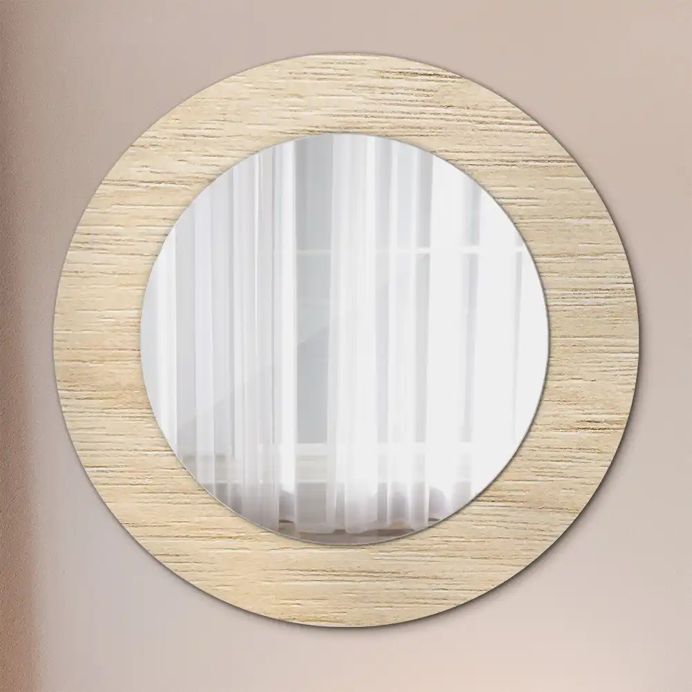 Round printed mirror Light wood