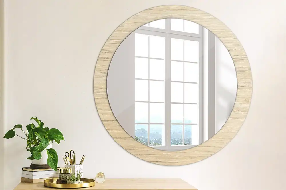 Round printed mirror Light wood
