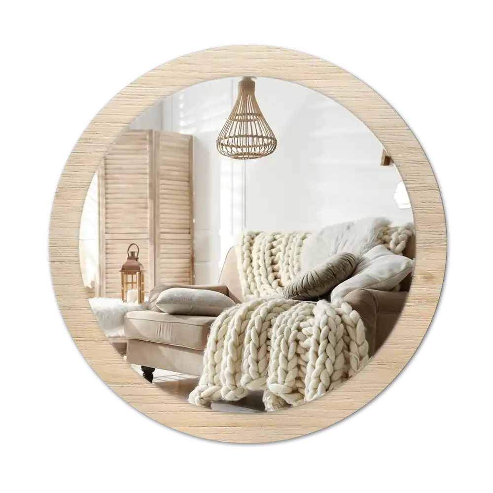 Round printed mirror Light wood