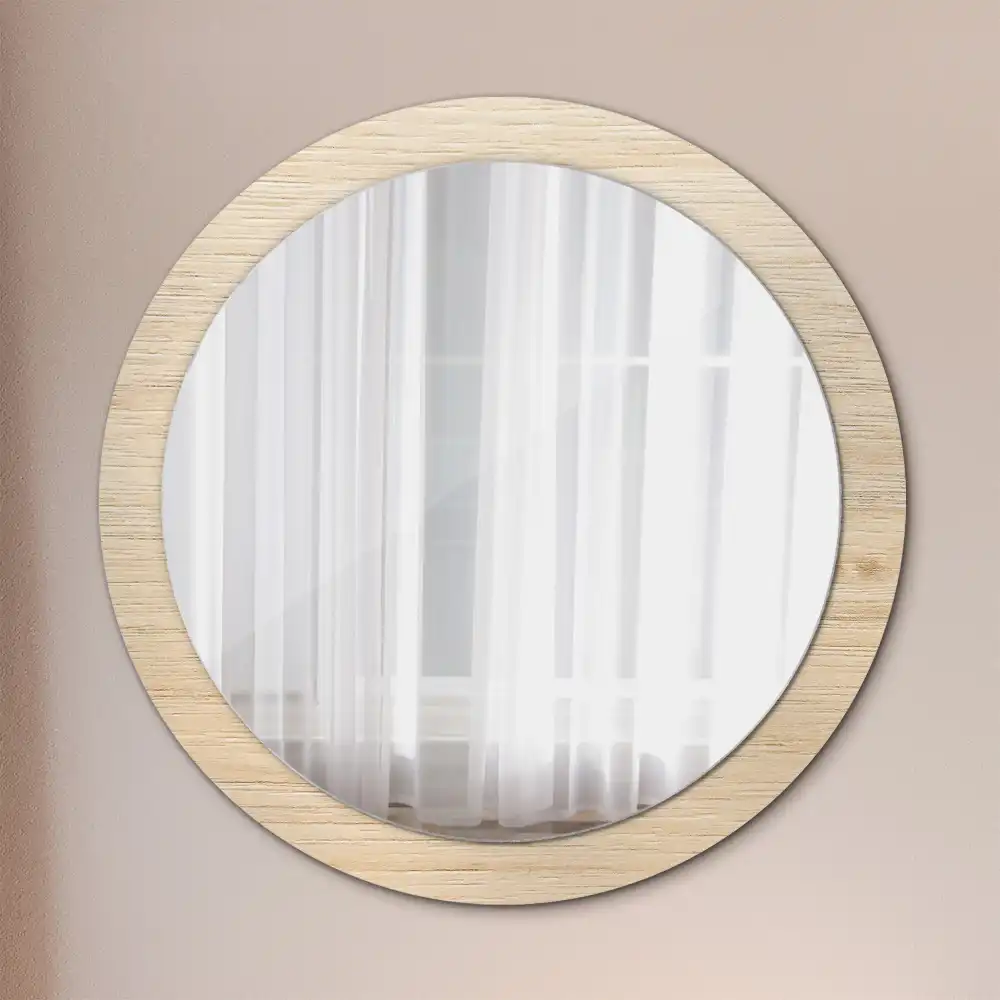 Round printed mirror Light wood