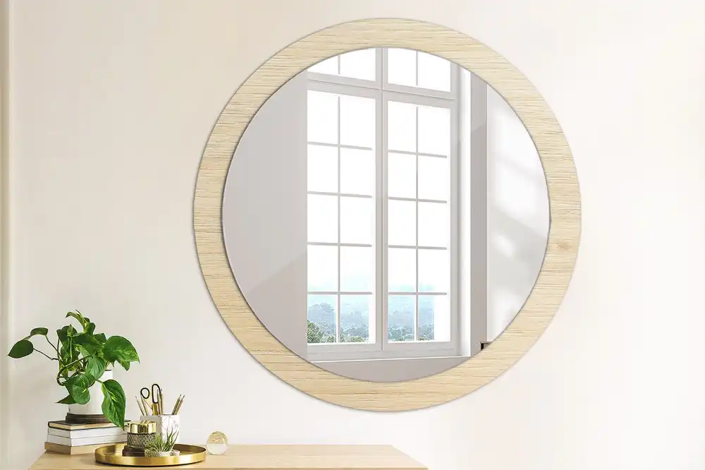 Round printed mirror Light wood