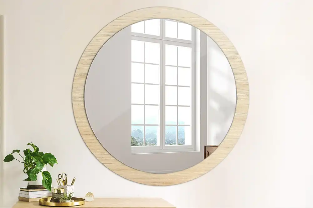 Round printed mirror Light wood