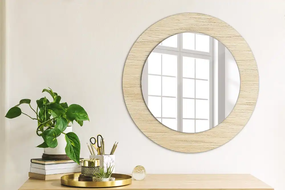 Round printed mirror Light wood