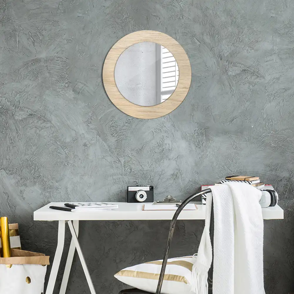 Round printed mirror Light wood