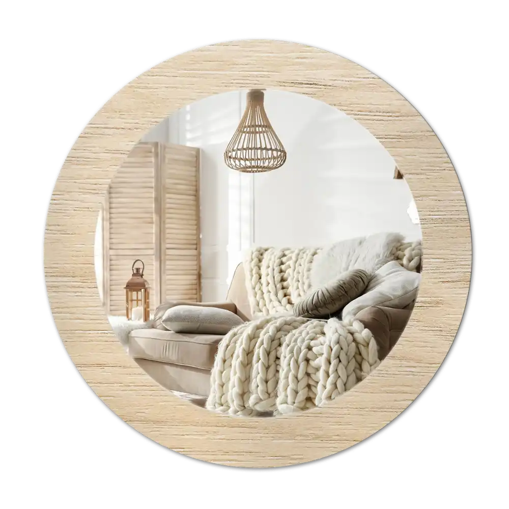 Round printed mirror Light wood