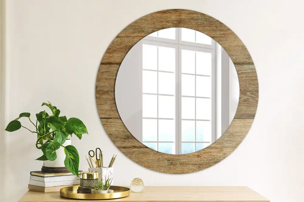 Round mirror frame with print Old wood