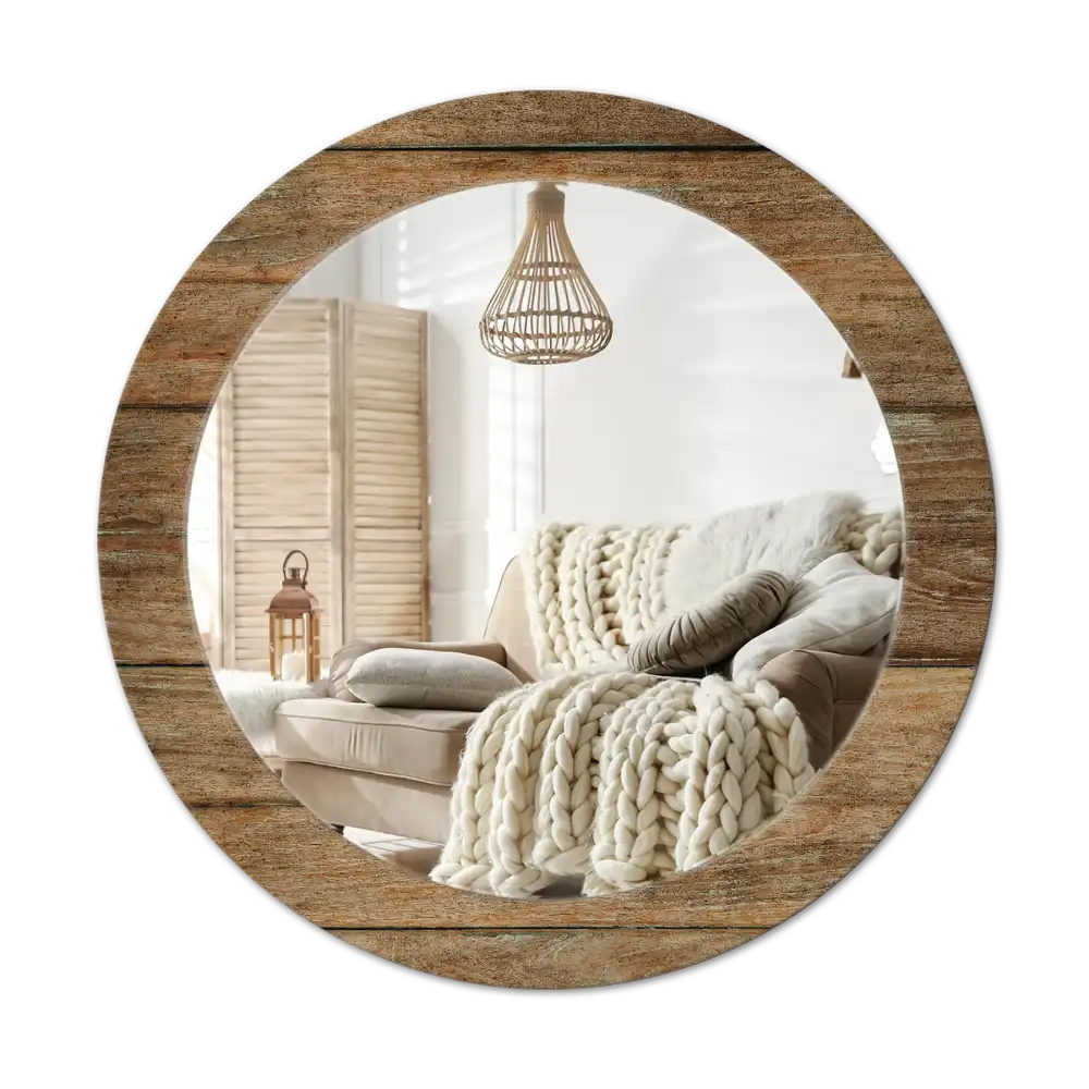 Round mirror frame with print Old wood