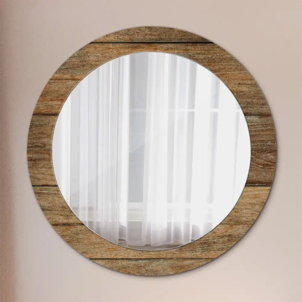 Round mirror frame with print Old wood