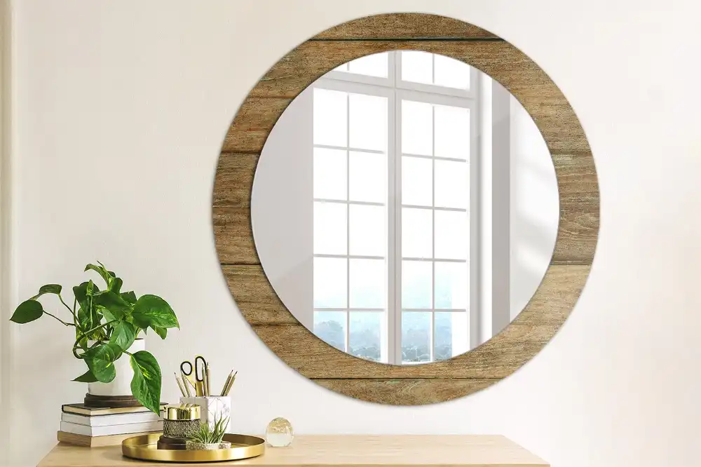 Round mirror frame with print Old wood