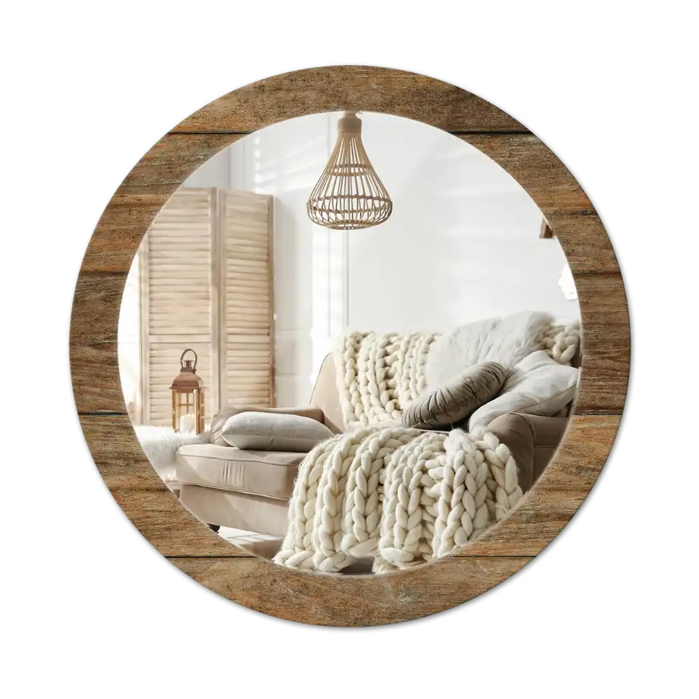 Round mirror frame with print Old wood