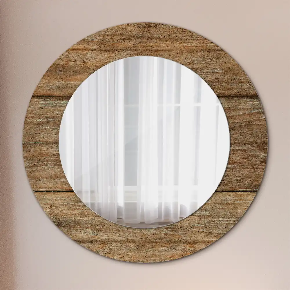 Round mirror frame with print Old wood