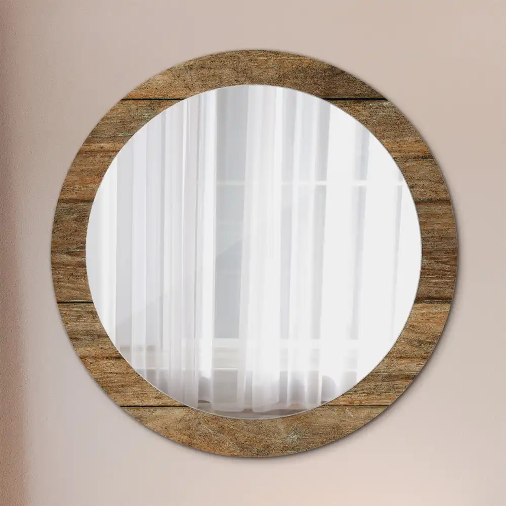 Round mirror frame with print Old wood