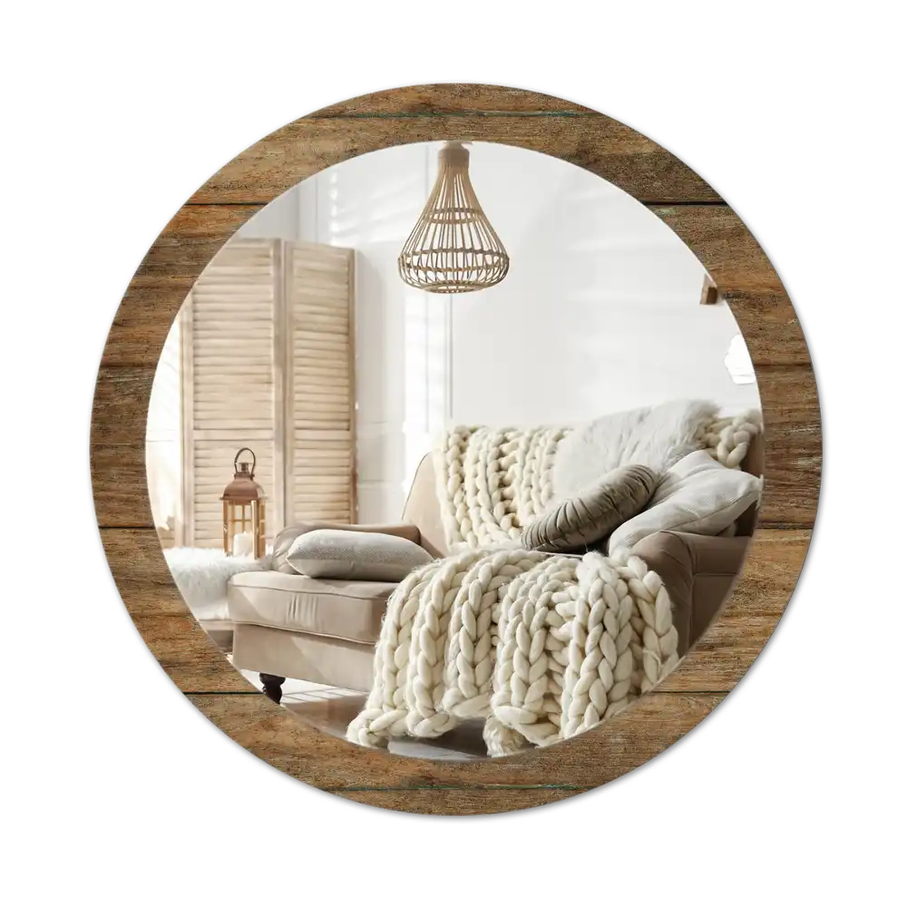 Round mirror frame with print Old wood
