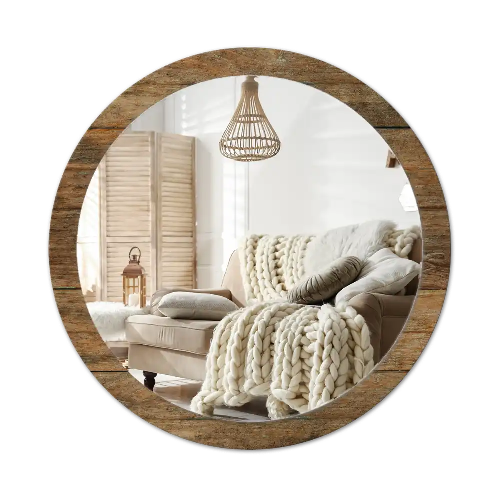 Round mirror frame with print Old wood