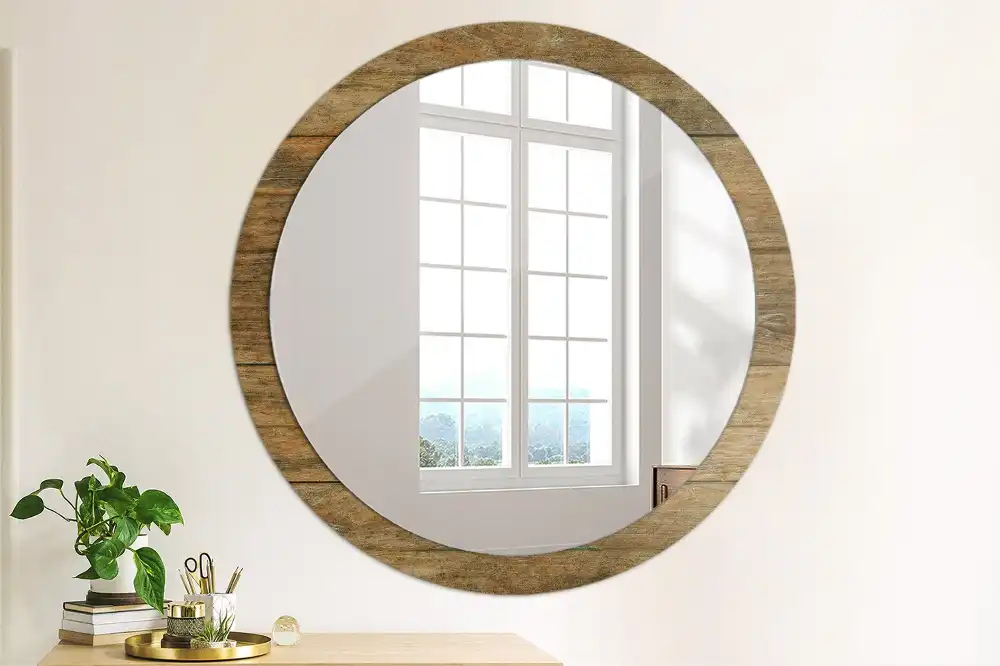 Round mirror frame with print Old wood