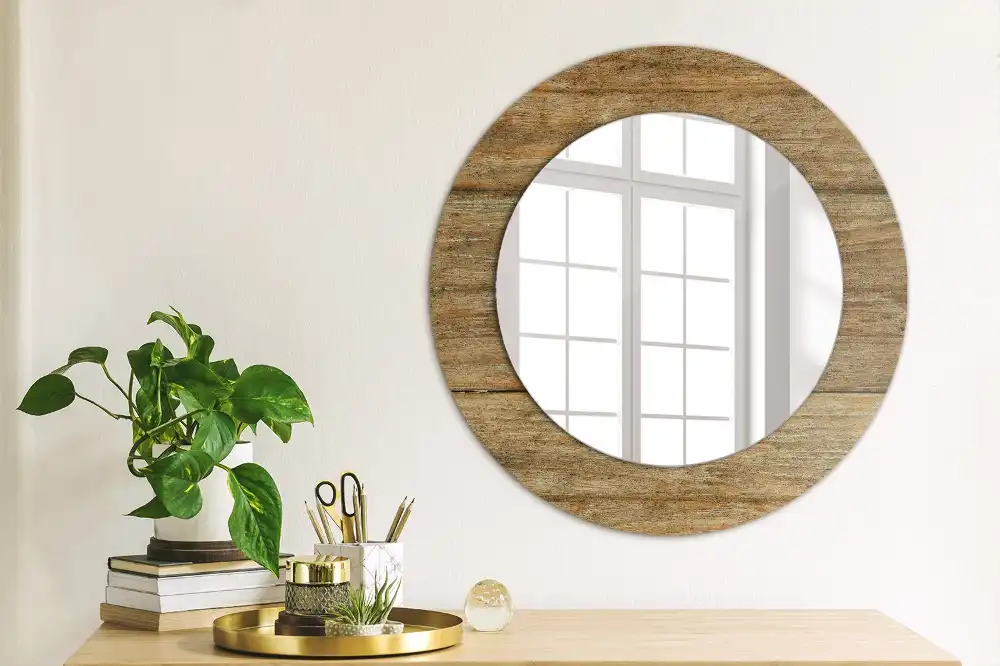 Round mirror frame with print Old wood