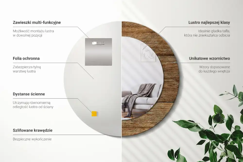 Round mirror frame with print Old wood