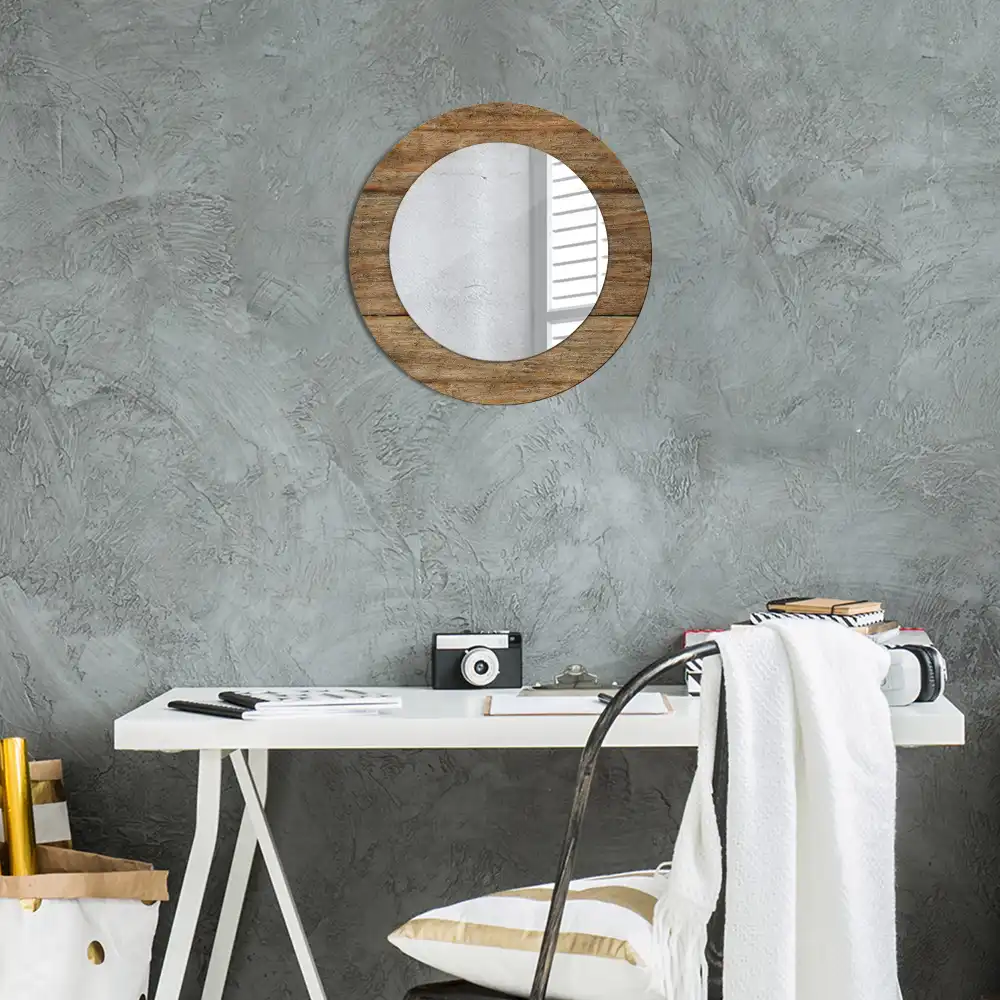 Round mirror frame with print Old wood