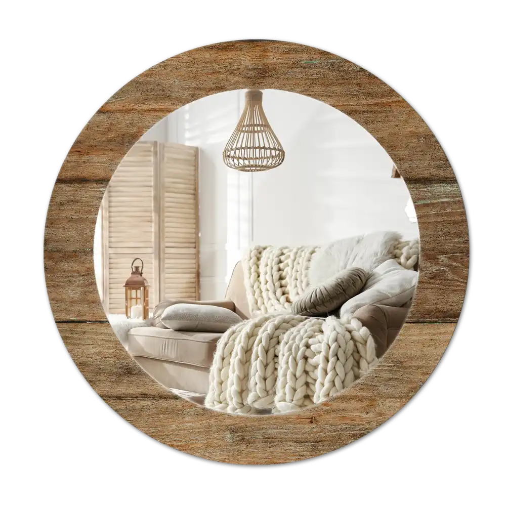 Round mirror frame with print Old wood