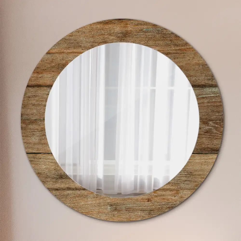 Round mirror frame with print Old wood