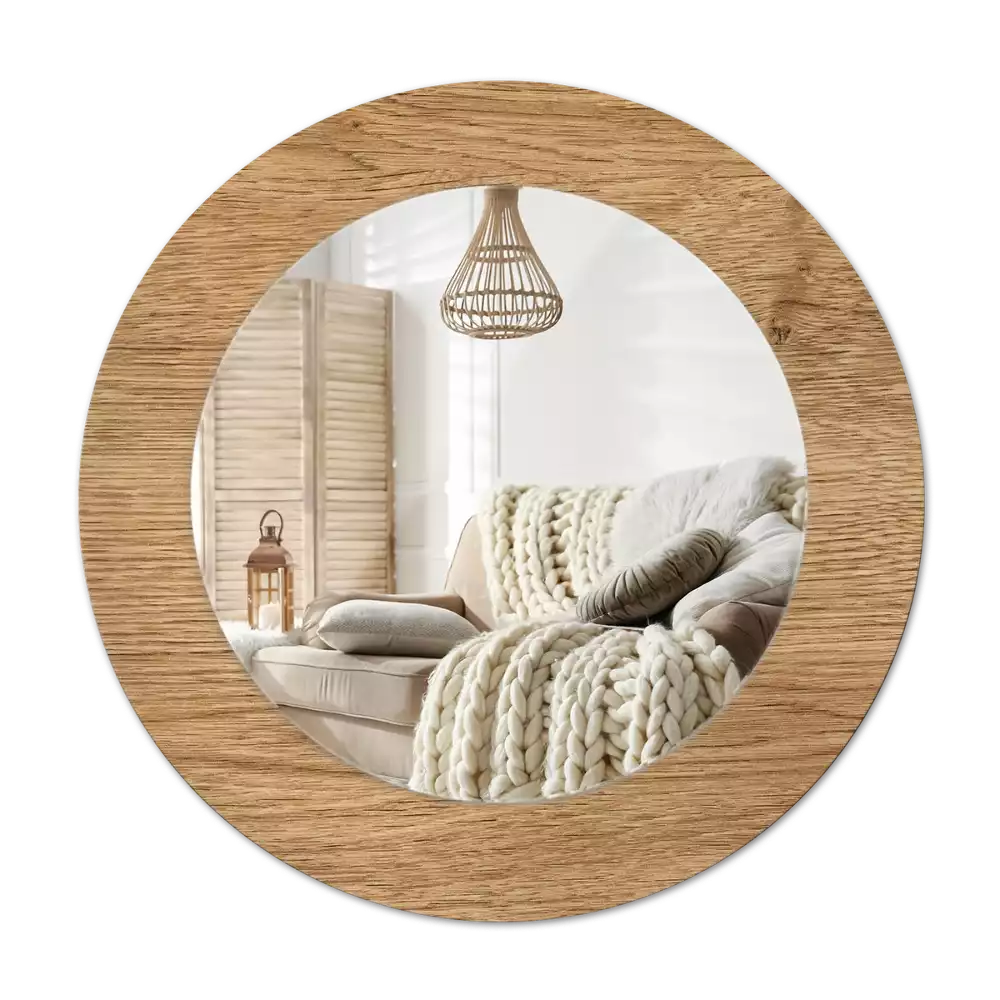 Round mirror frame with print Wood texture